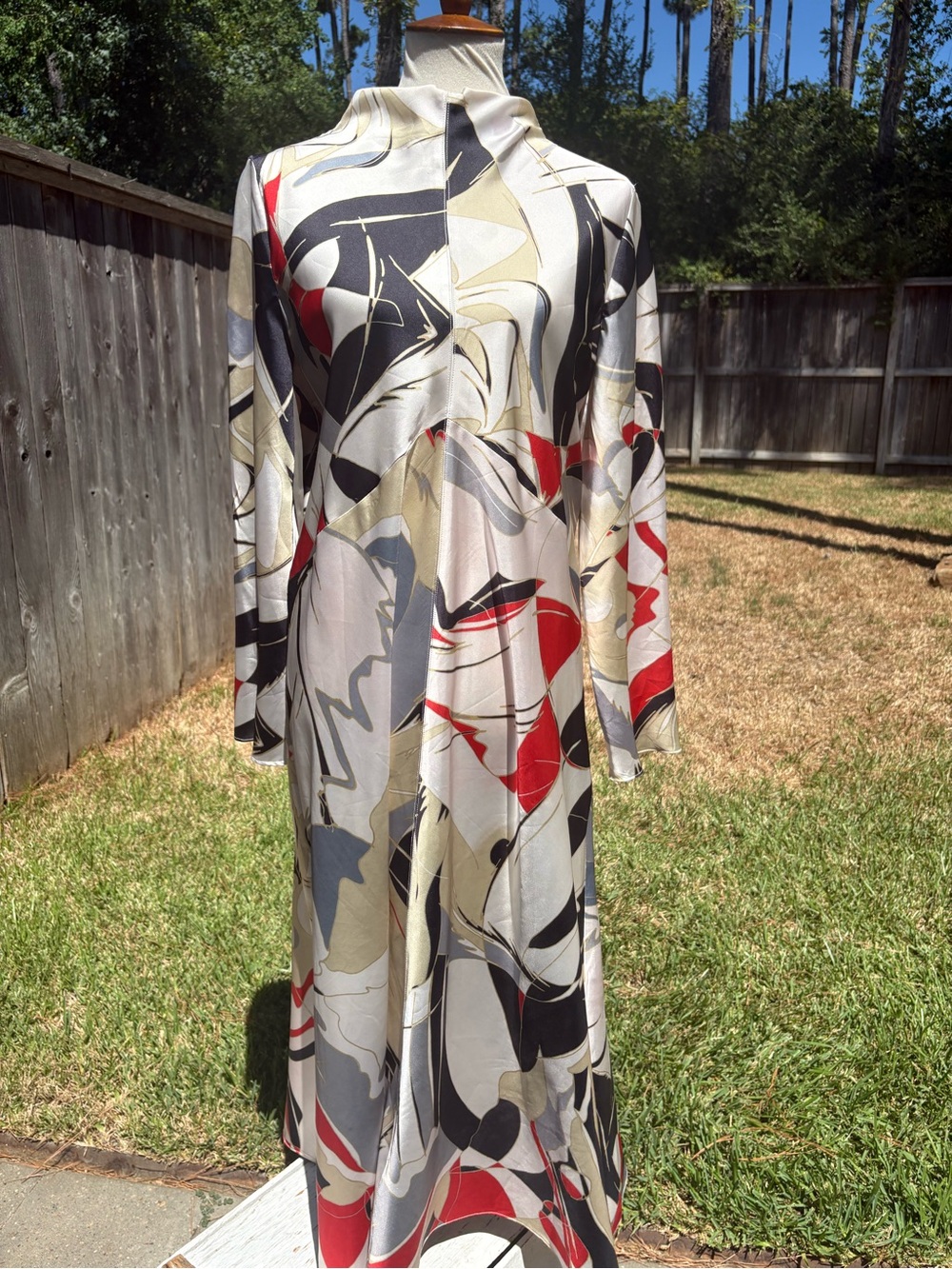 Zara Abstract Print Maxi Dress - Red, Black & Cream